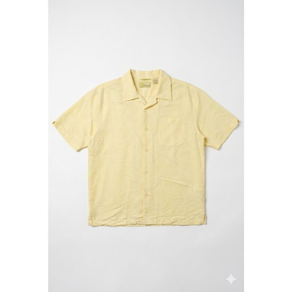 Cubavera Men's Yellow Short Sleeve Button Down Shirt Large L Tropical Palm
